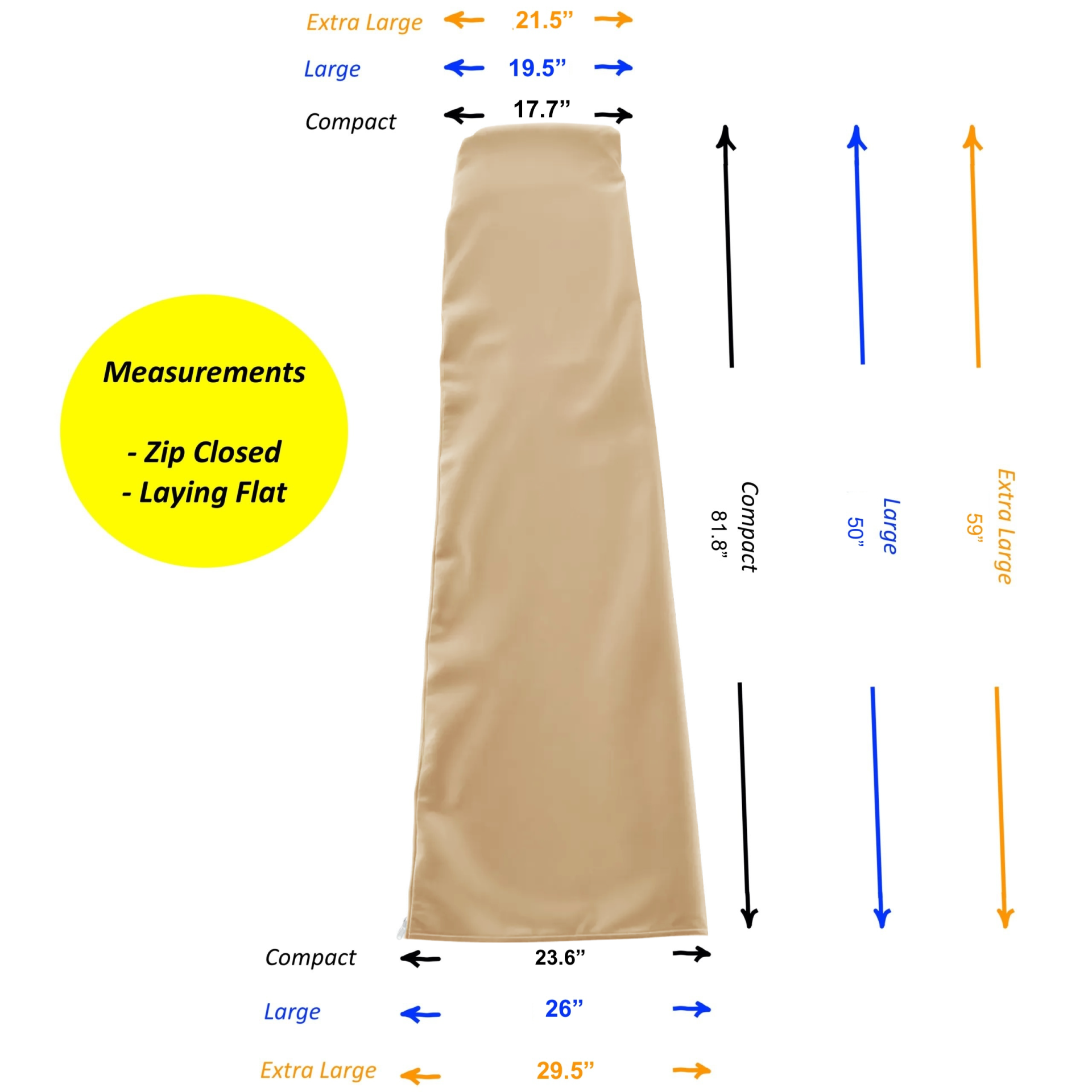 Beige Cantilever Umbrella Cover Sizing Guide